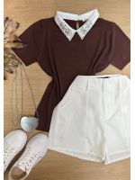 Blusa Gola Polo Com pedrarias Marrom 