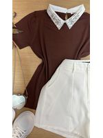 Blusa Gola Polo Com pedrarias Marrom 