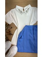 Blusa Gola Polo Com pedrarias Branca 