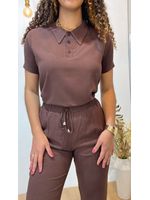 Conjunto De Polo Viscolinho Com Elastano Marrom 