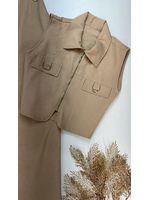Conjunto Calça e Colete Alfaiataria Com Zíper Bege