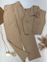 Conjunto Calça e Colete Alfaiataria Com Zíper Bege
