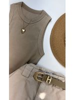 Blusa Regata Canelada Alongada Bege