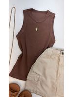 Blusa Regata Canelada Alongada Marrom 