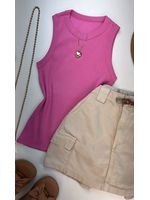 Blusa Regata Canelada Alongada Rosa 