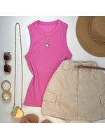 Blusa Regata Canelada Alongada Rosa 