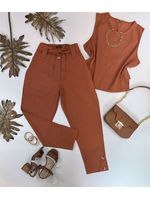 Conjunto Calça e Regata Em Linho Terra Cota 