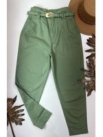 Calça Cenoura com Cinto Dourado Verde 