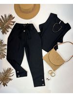 Conjunto Calça e Regata Em Linho Preto 