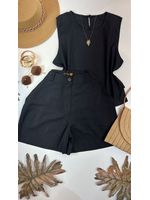 Conjunto Short e Regata Linho Preto 