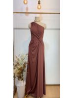 Vestido Drapeado Festa Marrom Nula Manga