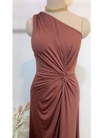 Vestido Drapeado Festa Marrom Nula Manga