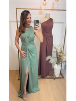 Vestido Drapeado Festa Marrom Nula Manga