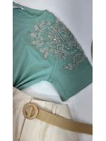 Blusa Manga Bordada Em Strass Verde