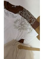 Blusa Manga Bordada Em Strass Branca