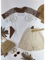 Blusa Manga Bordada Em Strass Branca