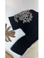 Blusa Manga Bordada Em Strass Preta