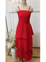 Vestido Midi Camadas com Alça Fina Vermelho