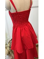 Vestido Midi Camadas com Alça Fina Vermelho