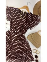 Vestido Tule Poá Marrom 