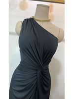 Vestido Drapeado Festa Preto Nula Manga 