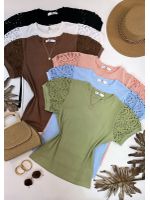 Blusa Manga Bordada Em Guipir Verde