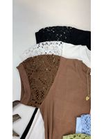 Blusa Manga Bordada Em Guipir Preta 