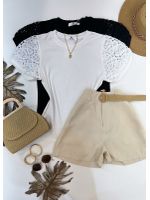 Blusa Manga Bordada Em Guipir Branca 