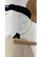 Blusa Manga Bordada Em Guipir Branca 