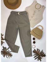 Calça Cenoura com Cinto Lua Cinza 