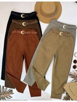 Calça Cenoura com Cinto Lua Marrom 