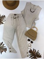 Conjunto Calça e Regata Em Linho Cru 