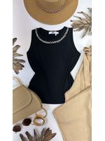 Regata Canelada Gola Pedraria Preta 