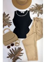 Regata Canelada Gola Pedraria Preta 