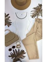 Regata Canelada Gola Pedraria Branca