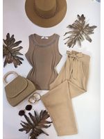 Regata Canelada Gola Pedraria Bege