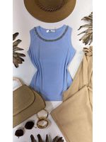 Regata Canelada Gola Pedraria Azul