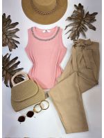 Regata Canelada Gola Pedraria Rosa 