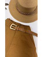 Short Cenoura Com Cinto Bolinhas Douradas Marrom Claro 