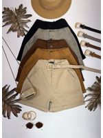 Short Cenoura Com Cinto Bolinhas Douradas Bege