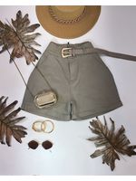 Short Cenoura Com Cinto Bolinhas Douradas Cinza 
