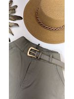 Short Cenoura Com Cinto Bolinhas Douradas Cinza 