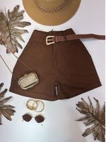 Short Cenoura Com Cinto Bolinhas Douradas Marrom 