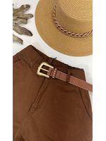 Short Cenoura Com Cinto Bolinhas Douradas Marrom 