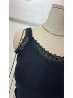 Blusa Canelada Regata Rendinha Preta 