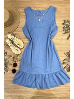 Vestido Curto Linho Babadinho Azul 