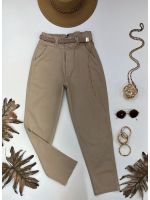 Calça Cenoura Corrente Coração Bege Claro 