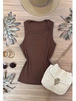 Blusa Regata Canelada Alongada Marrom 