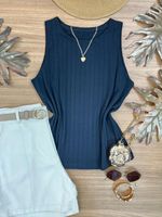 Blusa Canelada Regata Alongada Preta