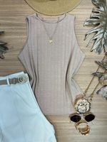 Blusa Canelada Regata Alongada Bege 